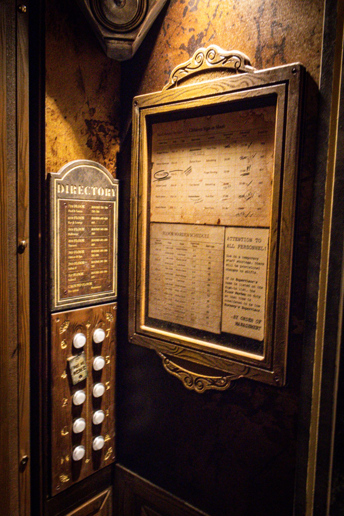 Escape the Elevator interior control panel and directory